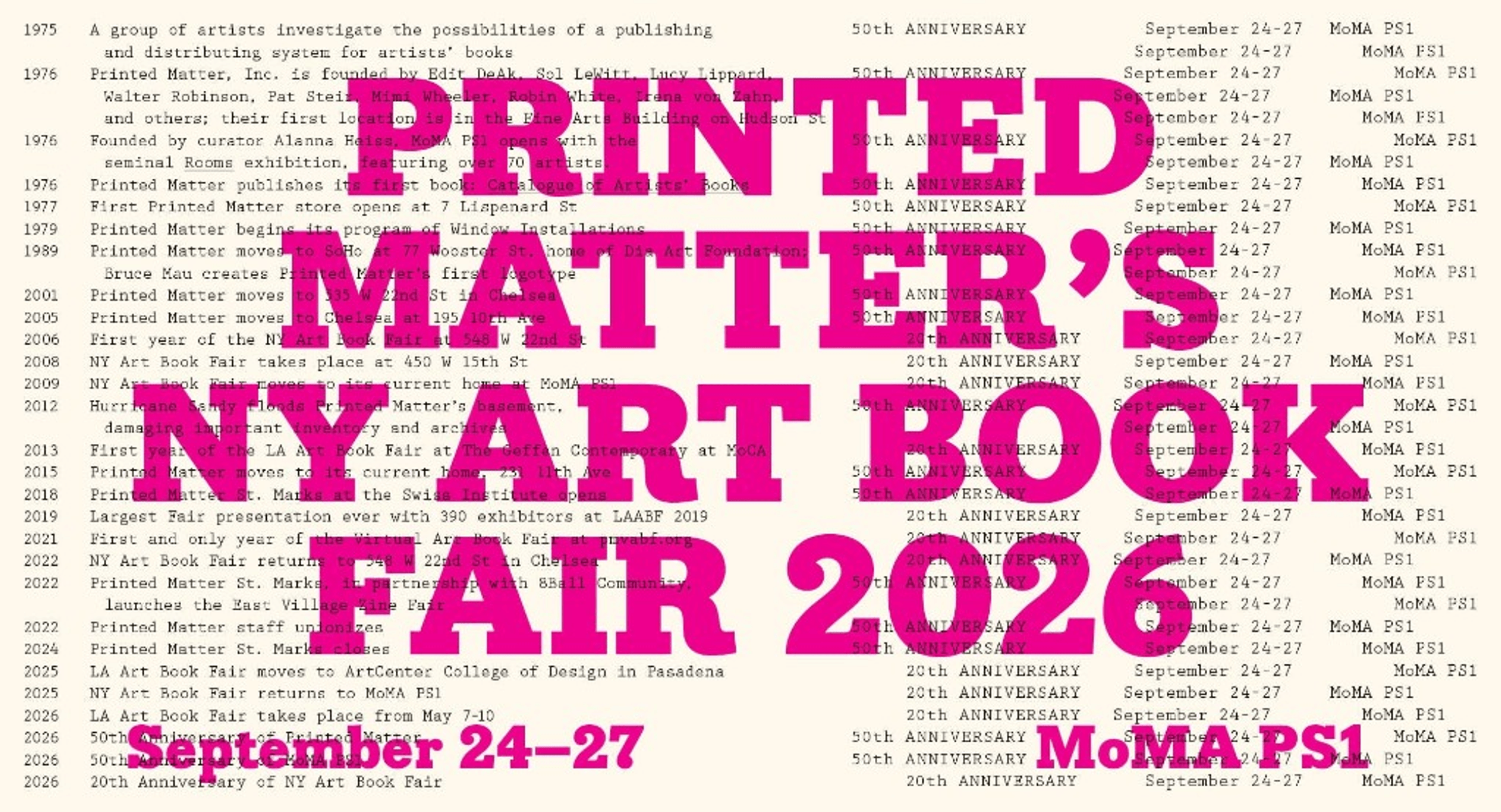 Printed Matter’s Art Book Fair 2026 — September 24–27 at MoMA PS1