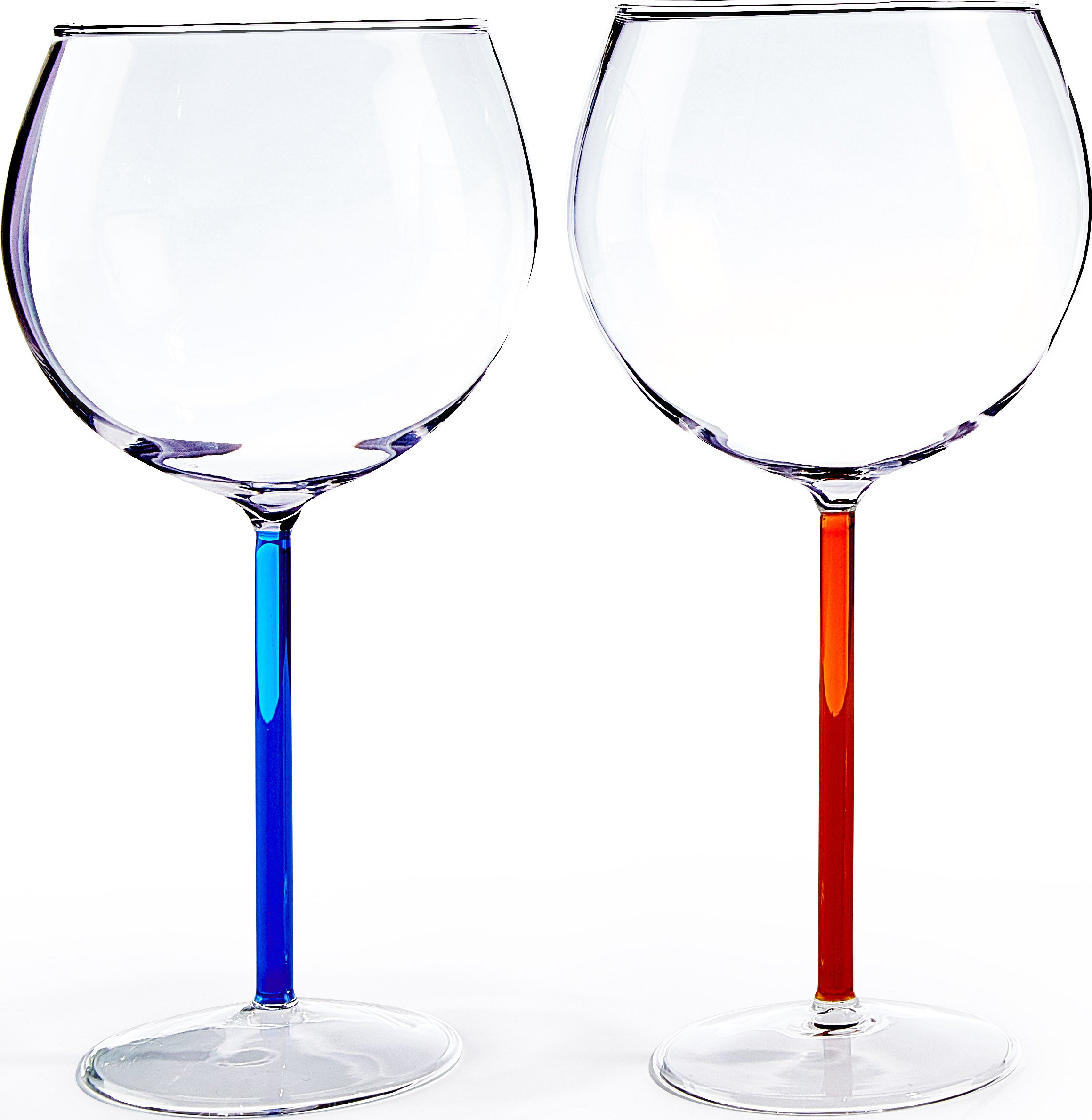 Color Accent Red Wine Glasses – Set of 2 – Blue/ Red Orange