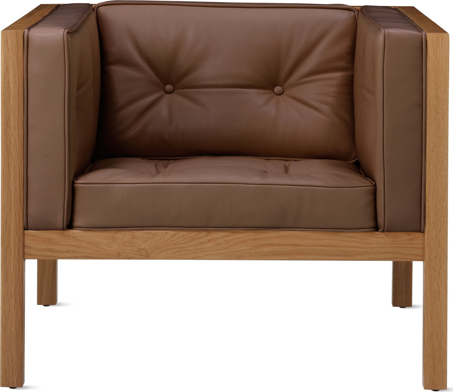 George Nelson Leather Cube Lounge Chair from Herman Miller – White Oak/ Ledge Caramel Leather