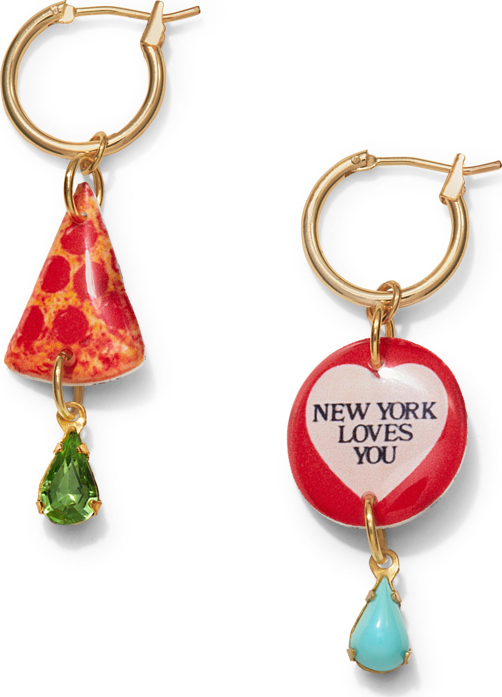 Haricot Vert Small Hoop Earrings with NYC Icon Charms – NY/ Pizza cover