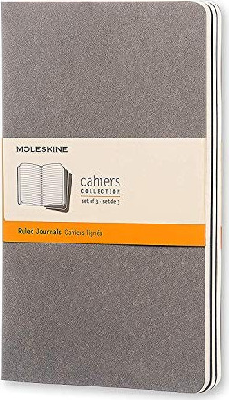 Moleskine Cahier Journal (Set of 3), Large, Ruled, Pebble Grey, Soft Cover (5 X 8.25) cover