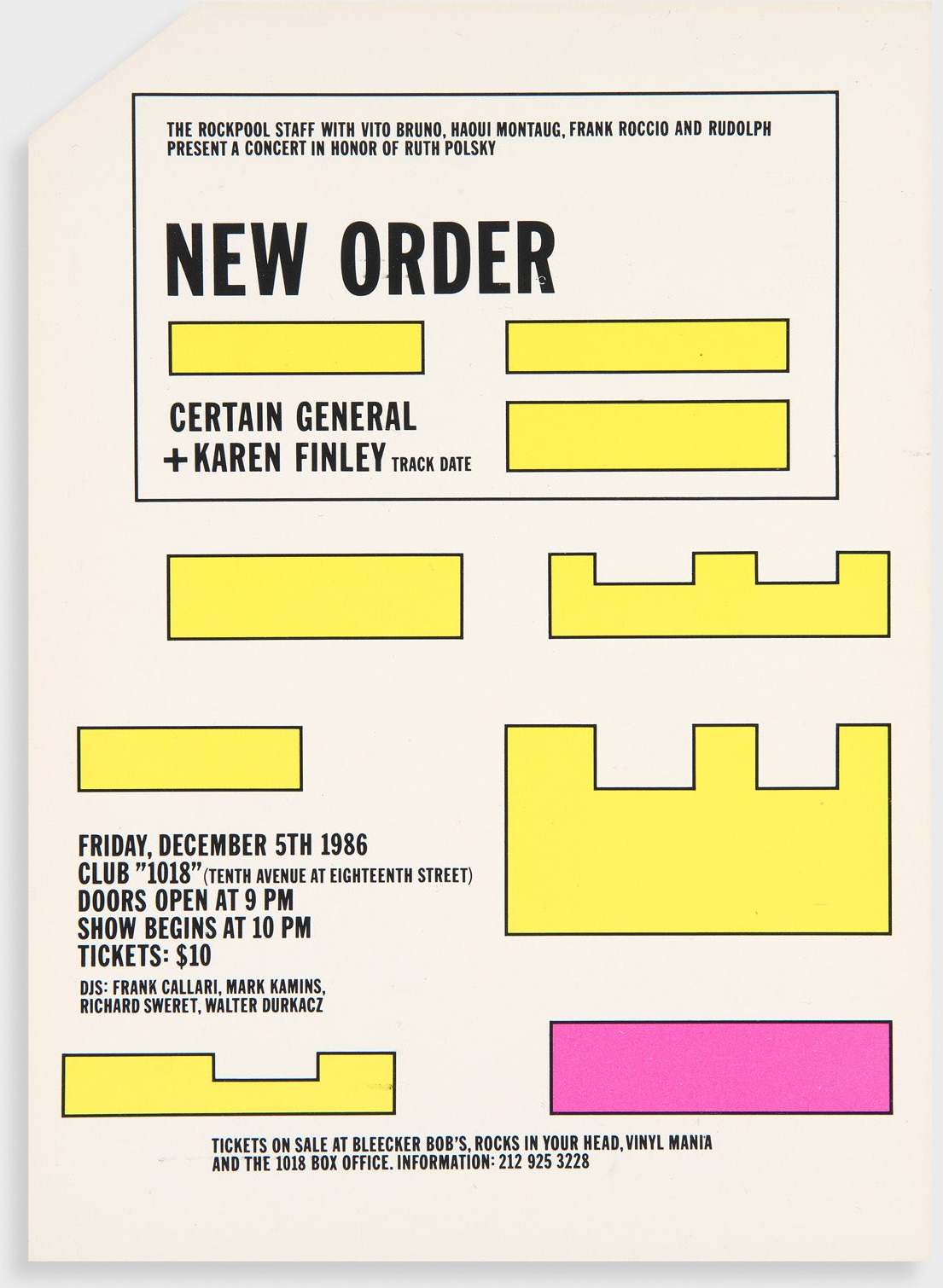 New Order, Certain General + Karen Finley at Club 1018