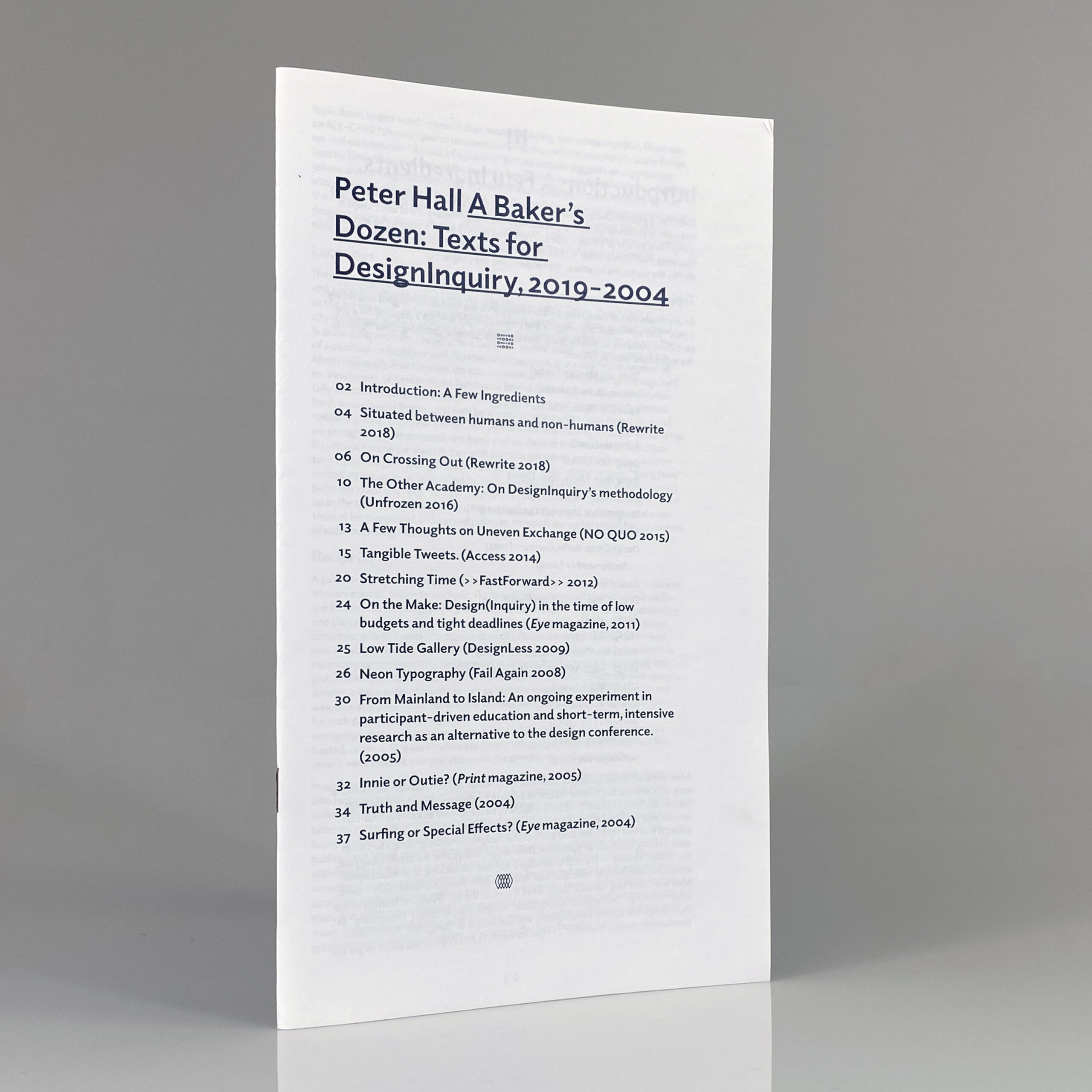 Peter Hall, A Baker’s Dozen: Texts for DesignInquiry Futurespective, 2019—2004