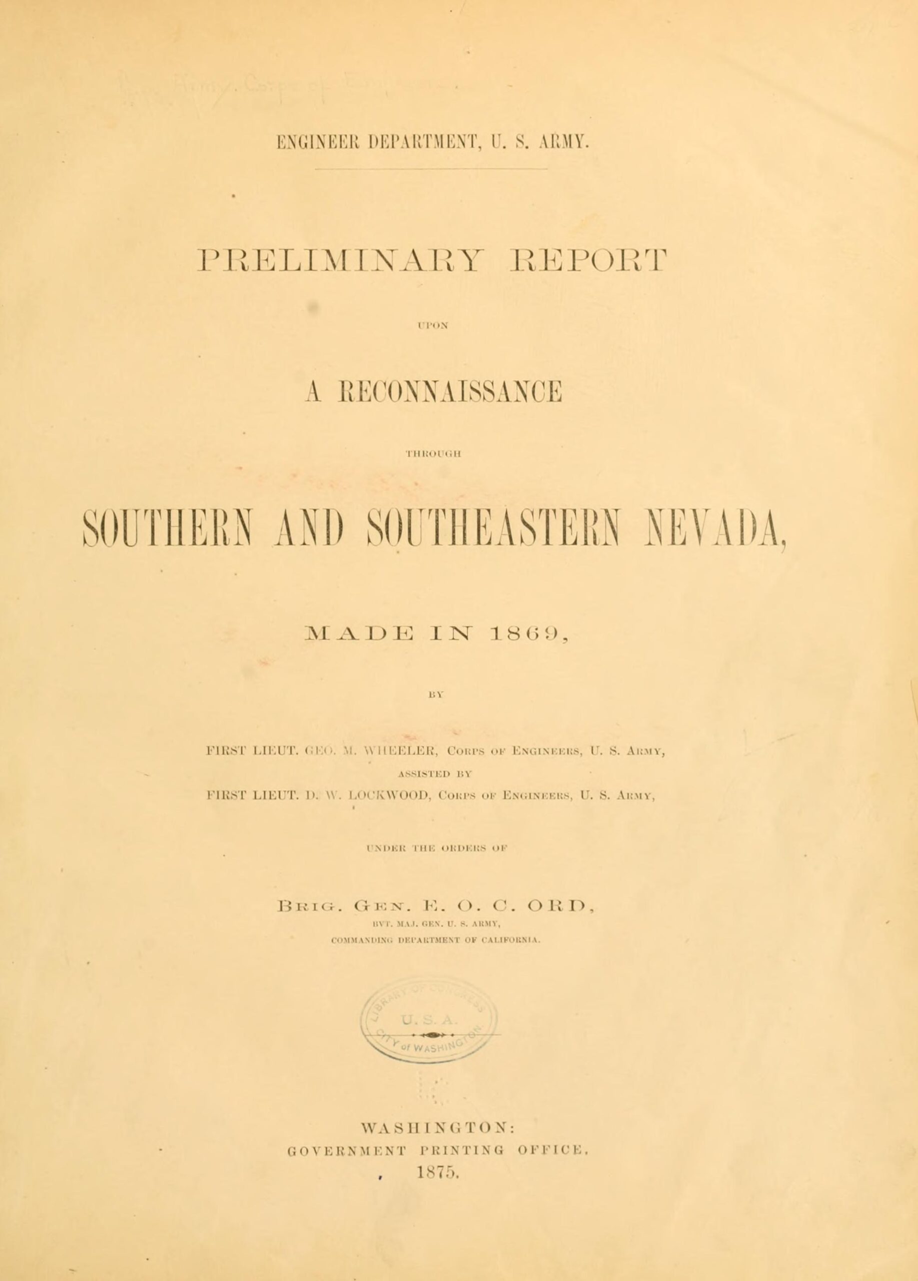 Preliminary report upon a reconnaissance through southern and southeastern Nevada, made in 1869, cover