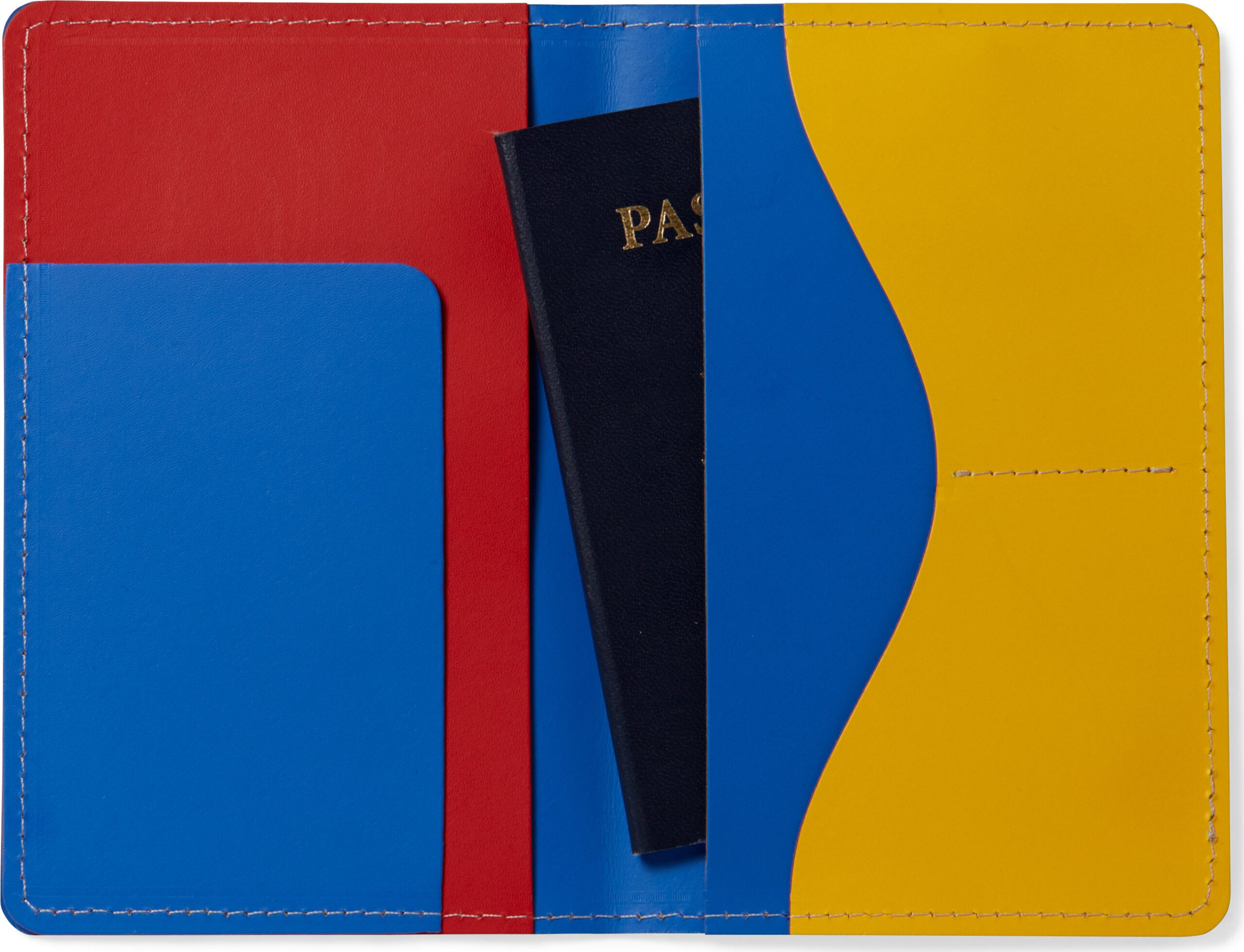 Primary Recycled Leather Passport Case – Blue/ Red