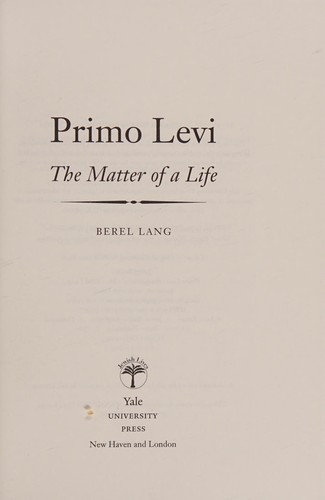 Primo Levi: The Matter of a Life cover